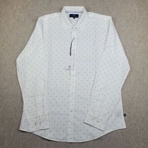 Michael Brandon Stretch‎ Shirt Mens M White Geometric Long Sleeve Button Up NEW
